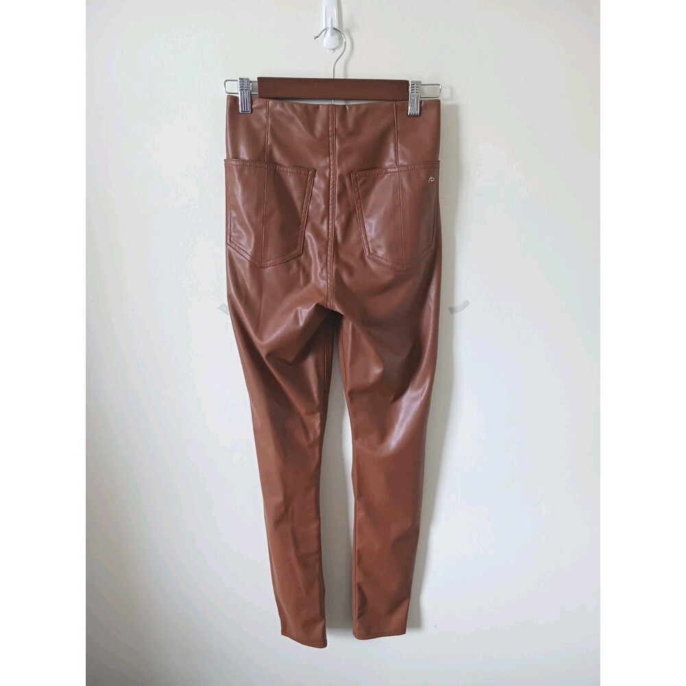Rag & Bone Faux Leather Leggings Petite PS Brown High Rise Stretch Pants - Picture 2 of 7